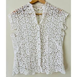 Antique Vintage Lace Topper Cardigan Delicate Layer Cottage Lattice Snap Front